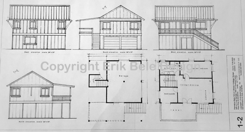 720 s.f. Ohana Cottage above 500 s.f. Garage - Blueprint Floor Plan